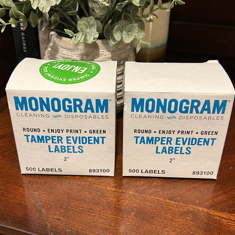 Monogram Green Tamper Evident Seals. 2”.  500/box